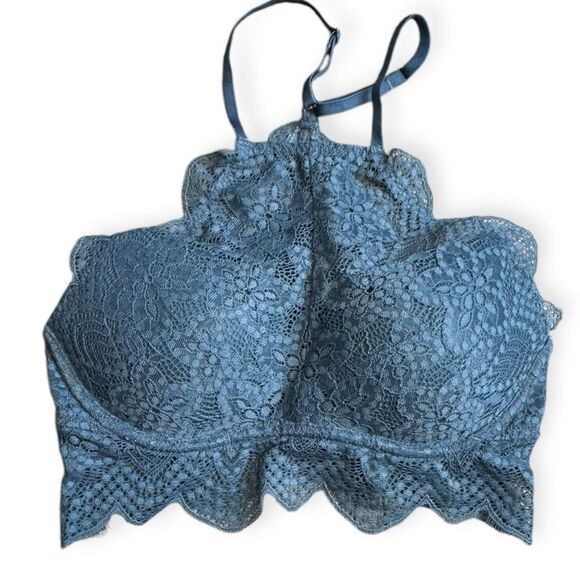 PINK VICTORIA’S SECRET Women’s Blue Gray Halter Neck Push-up Bralette Size XS - Picture 3 of 8